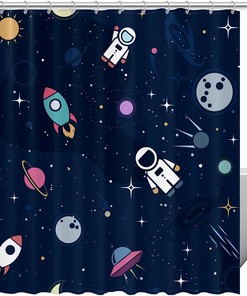 Explore Space with Rockets Universe Themed Shower Curtain