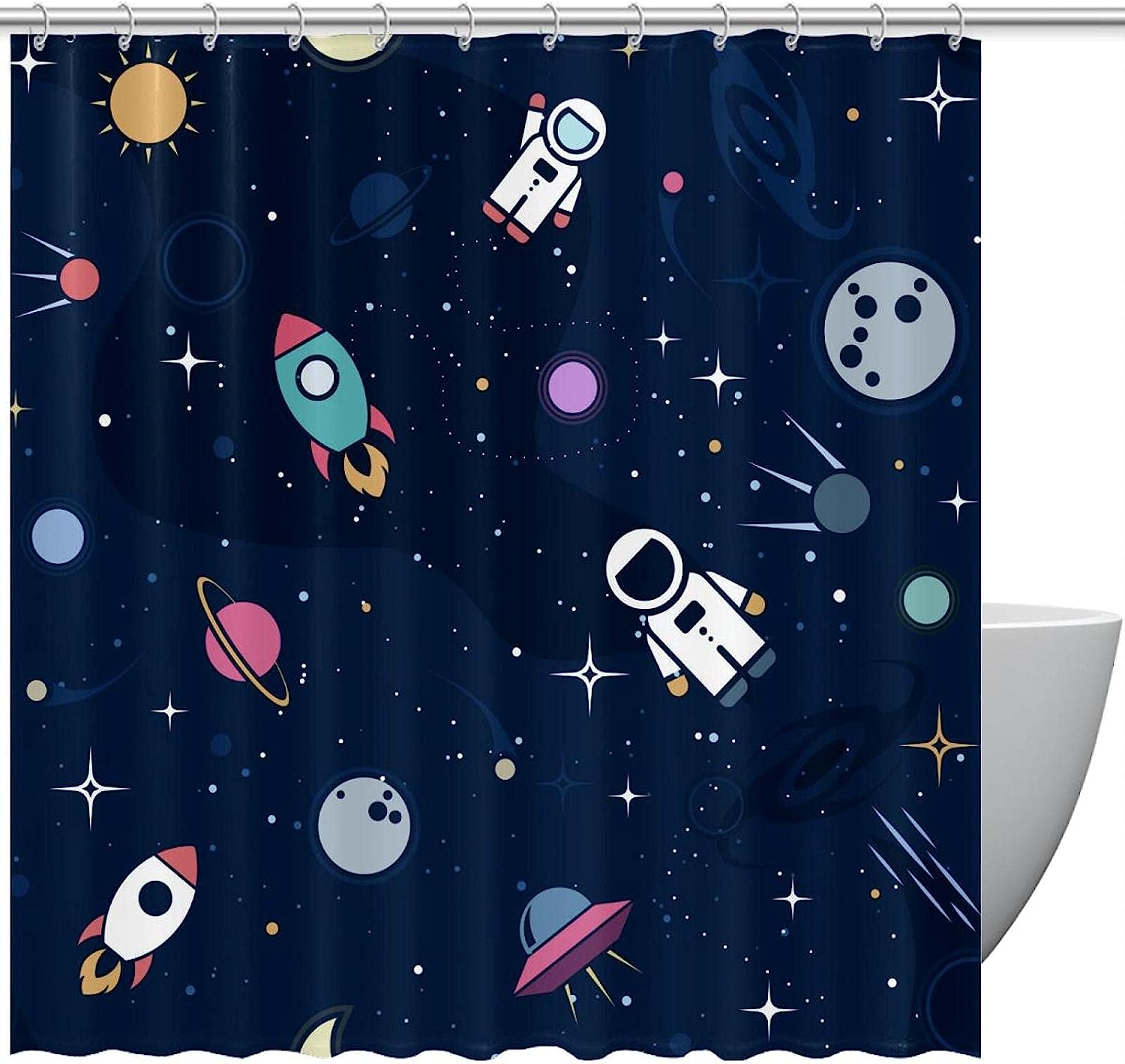 Explore Space with Rockets Universe Themed Shower Curtain