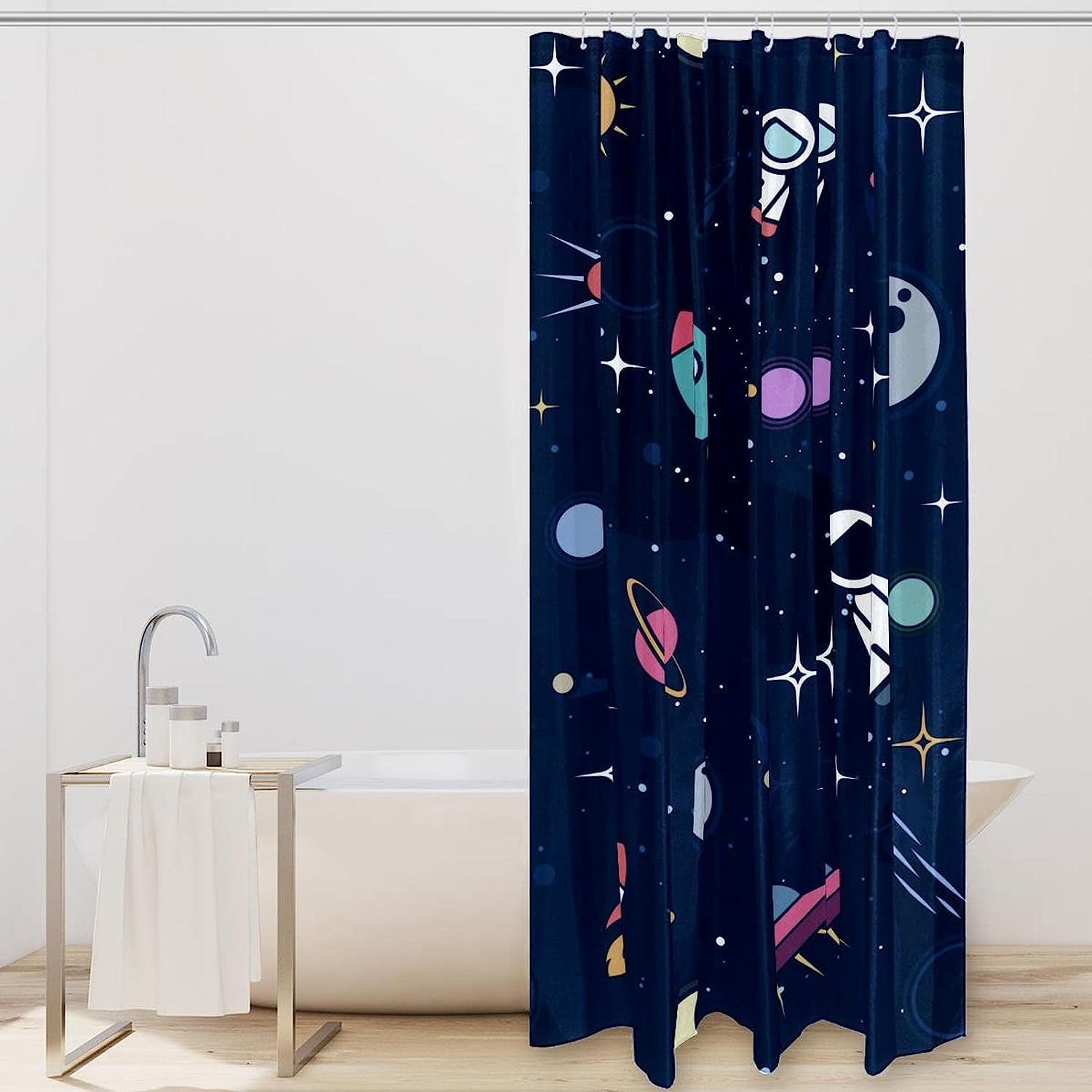 Explore Space with Rockets Universe Themed Shower Curtain