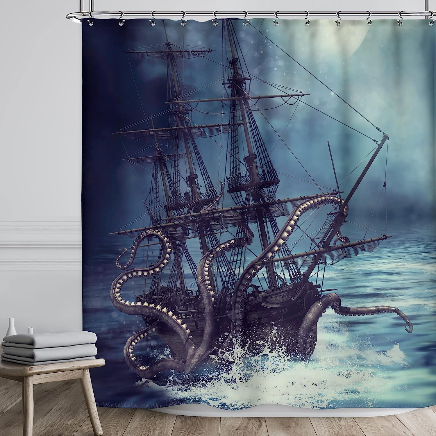 Explore the Seas with Octopus Shower Curtain for Kids' Nautical Bathroom Decor