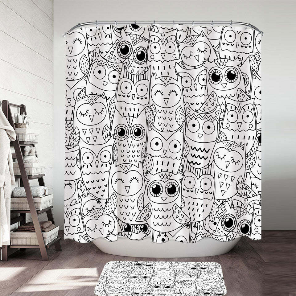 Exquisite Black And White Owl Drawings Shower Curtain, A Perfect Addition To Your Bathroom Decor