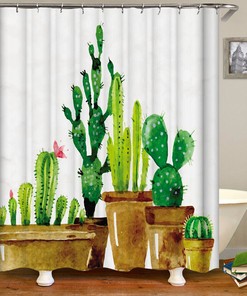 Exquisite Cactus Print Waterproof Shower Curtain For Elegant Bathrooms