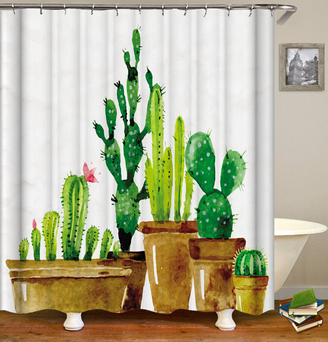 Exquisite Cactus Print Waterproof Shower Curtain For Elegant Bathrooms