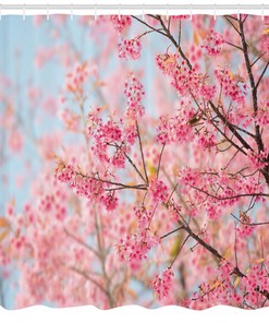 Exquisite Japanese Sakura Cherry Print Shower Curtain For Bathroom
