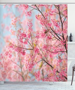 Exquisite Japanese Sakura Cherry Print Shower Curtain For Bathroom