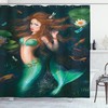 Exquisite Mermaid in Lake with Lilies and Fish Dragonfly Watercolor Art Shower Curtain 