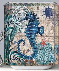 Exquisite Nautical Shells Design Seahorse Shower Curtain for Beach Lovers' Bathroom Decor