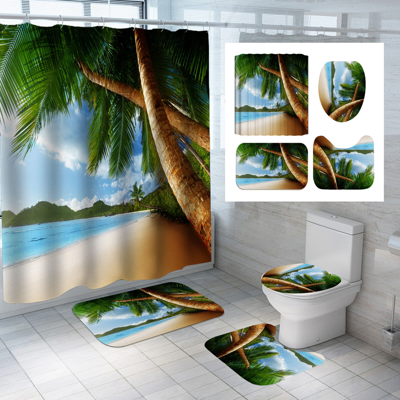Exquisite Tropical Summer Vacation Palm Tree Shower Curtain for Bathroom