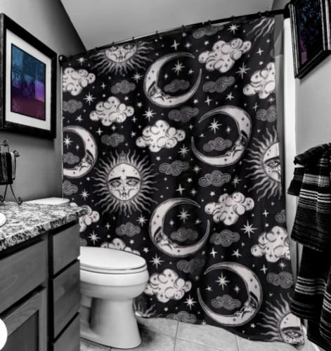 Extra Celestial Sun and Moon Lolita Style Shower Curtain by Too Fast, Decorative Bathroom Curtain