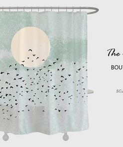 Extra Wide Oil Painting Style Night Moon and Bird Shower Curtain