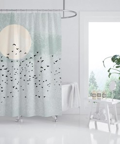 Extra Wide Oil Painting Style Night Moon and Bird Shower Curtain
