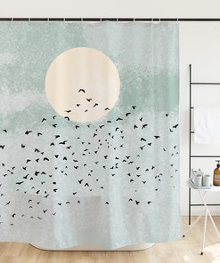 Extra Wide Oil Painting Style Night Moon and Bird Shower Curtain