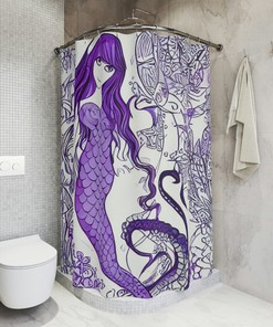 Eye-Catching Blue and Purple Mermaid Art Shower Curtain - Abstract Art Design Print for Modern Bathroom Decor 