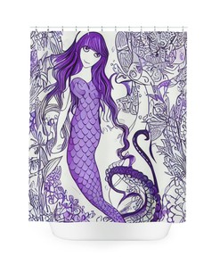Eye-Catching Blue and Purple Mermaid Art Shower Curtain - Abstract Art Design Print for Modern Bathroom Decor