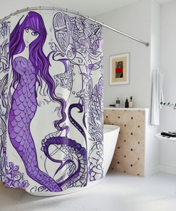 Eye-Catching Blue and Purple Mermaid Art Shower Curtain - Abstract Art Design Print for Modern Bathroom Decor 