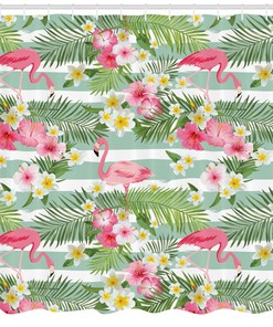 Eye-Catching Flamingo Shower Curtain Printed With A Hawaiian Theme