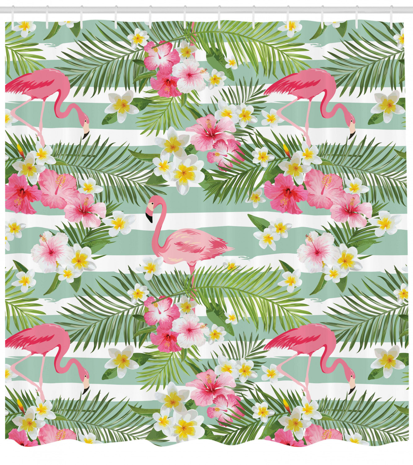 Eye-Catching Flamingo Shower Curtain Printed With A Hawaiian Theme