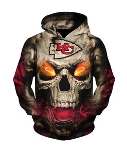 Eye-Catching Kansas City Chiefs 3D Rugby Ball Skull Hoodie Gift For Fans