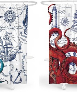 Eye-Catching Nautical Octopus Shower Curtain For Your Bathroom