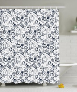 Eye-Catching Sea Shells Pattern Shower Curtain Waterproof Fabric for a Decorative Bathroom Look
