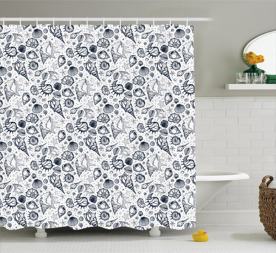 Eye-Catching Sea Shells Pattern Shower Curtain Waterproof Fabric for a Decorative Bathroom Look