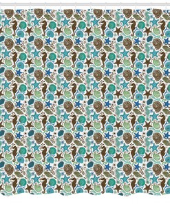 Eye-Catching Sea Shells Pattern Shower Curtain Waterproof Fabric for a Decorative Bathroom Look