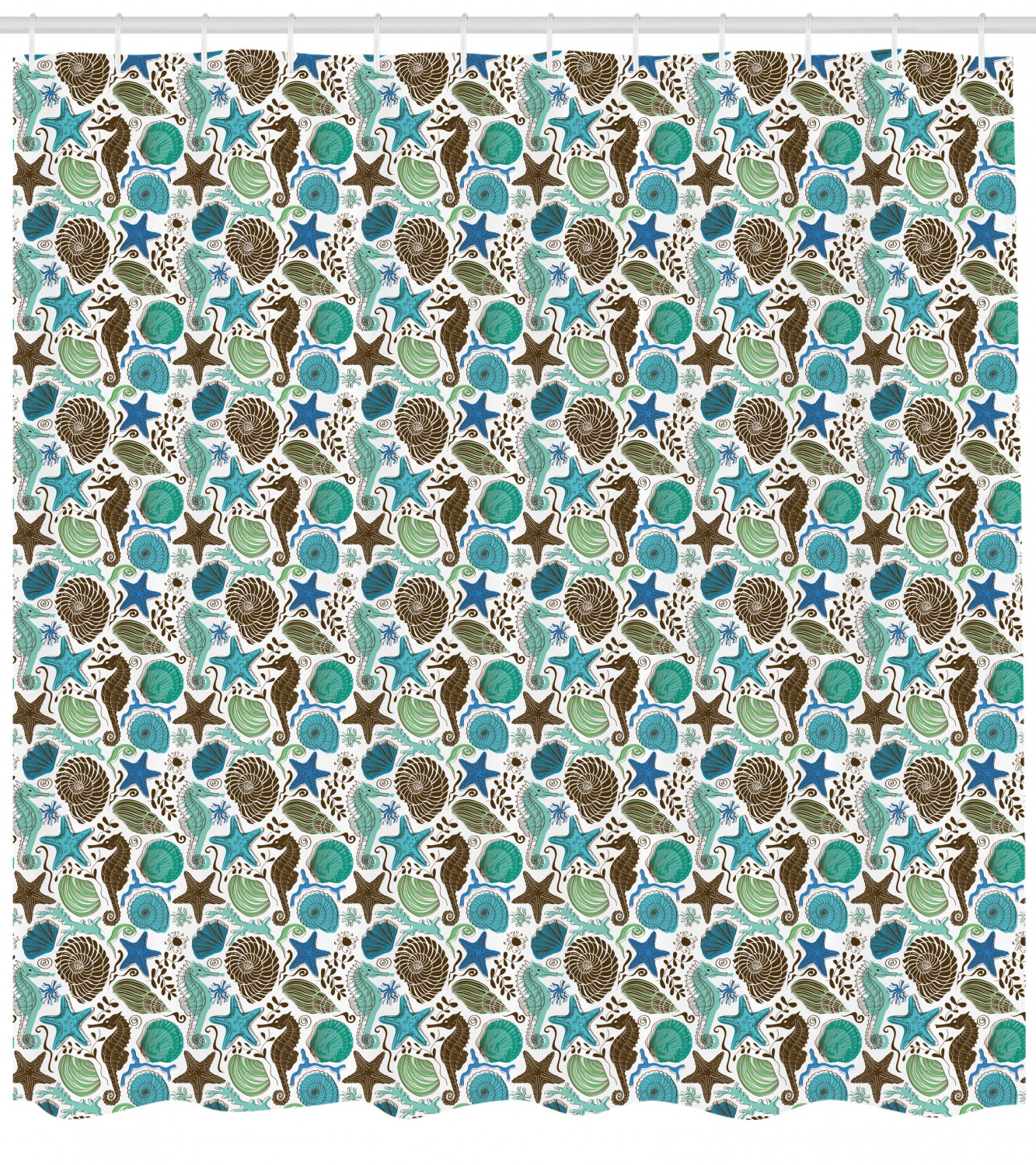 Eye-Catching Sea Shells Pattern Shower Curtain Waterproof Fabric for a Decorative Bathroom Look