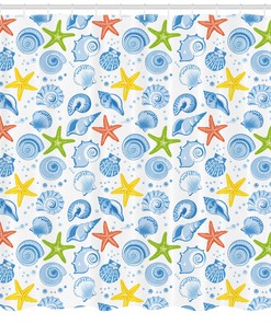 Eye-Catching Sea Shells Pattern Shower Curtain Waterproof Fabric for a Decorative Bathroom Look