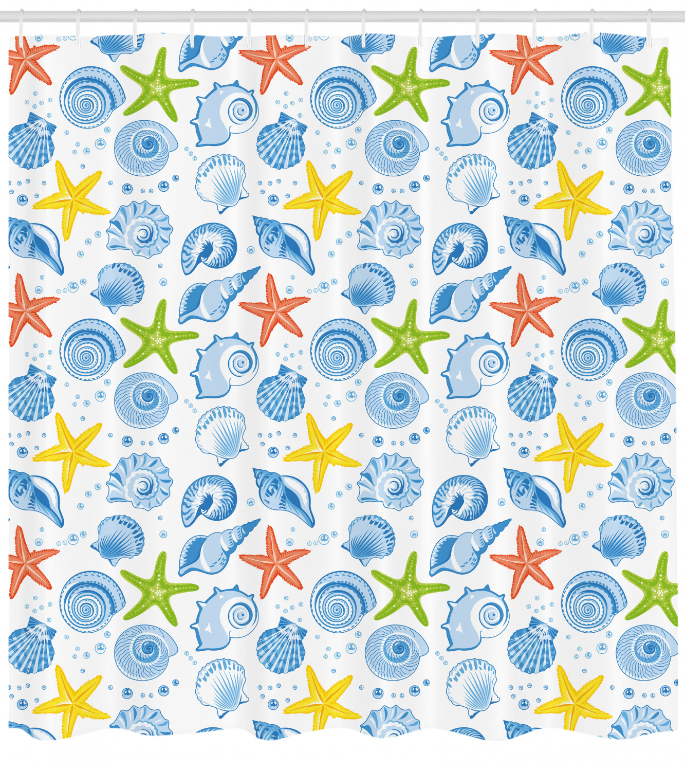 Eye-Catching Sea Shells Pattern Shower Curtain Waterproof Fabric for a Decorative Bathroom Look