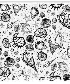 Eye-Catching Sea Shells Pattern Shower Curtain Waterproof Fabric for a Decorative Bathroom Look