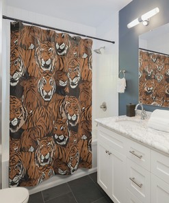 Eye-Catching Tiger Print Shower Curtain for a bold and waterproof bathroom experience