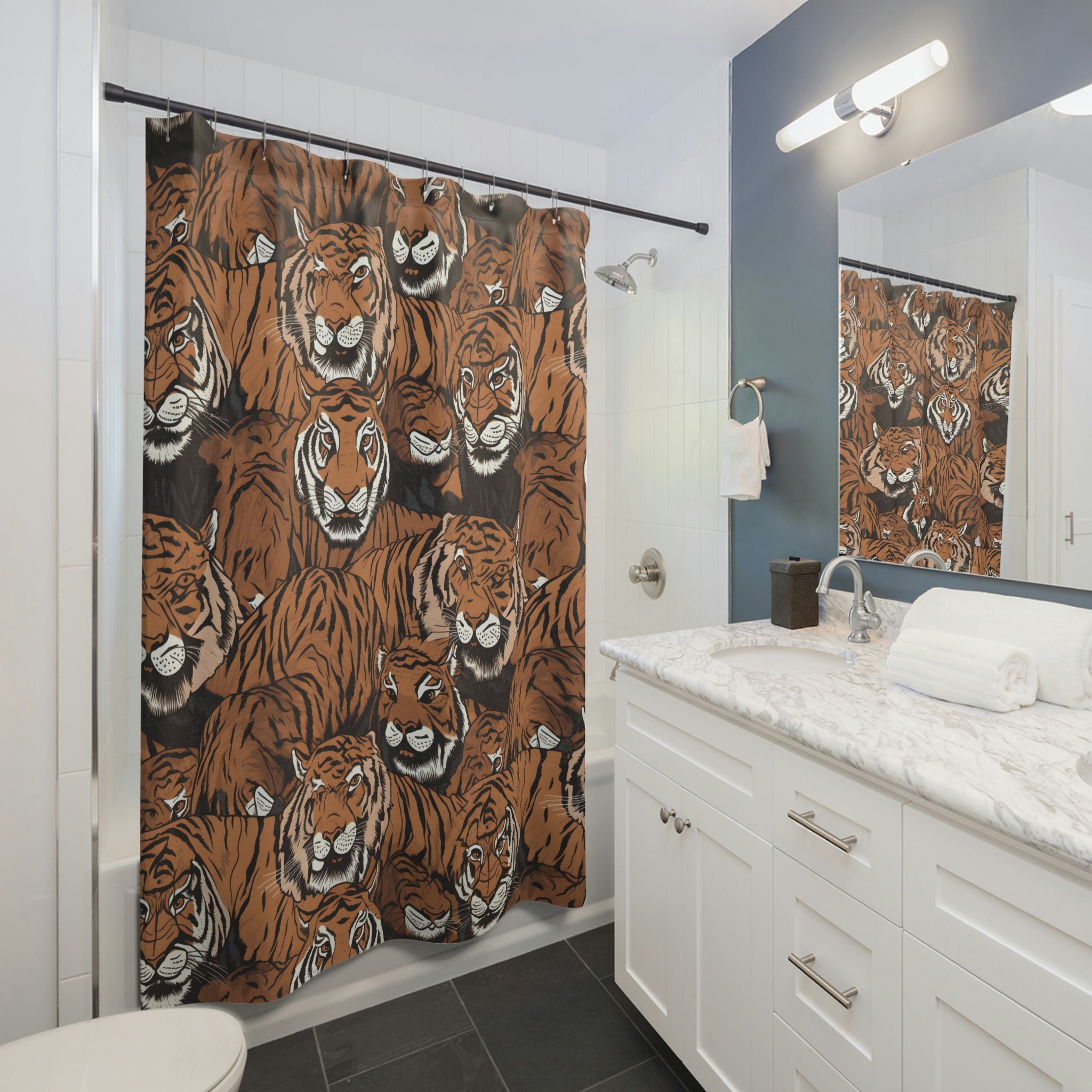 Eye-Catching Tiger Print Shower Curtain for a bold and waterproof bathroom experience
