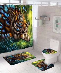 Eye-Catching Tiger Shower Curtain for Bold Bathroom Decor