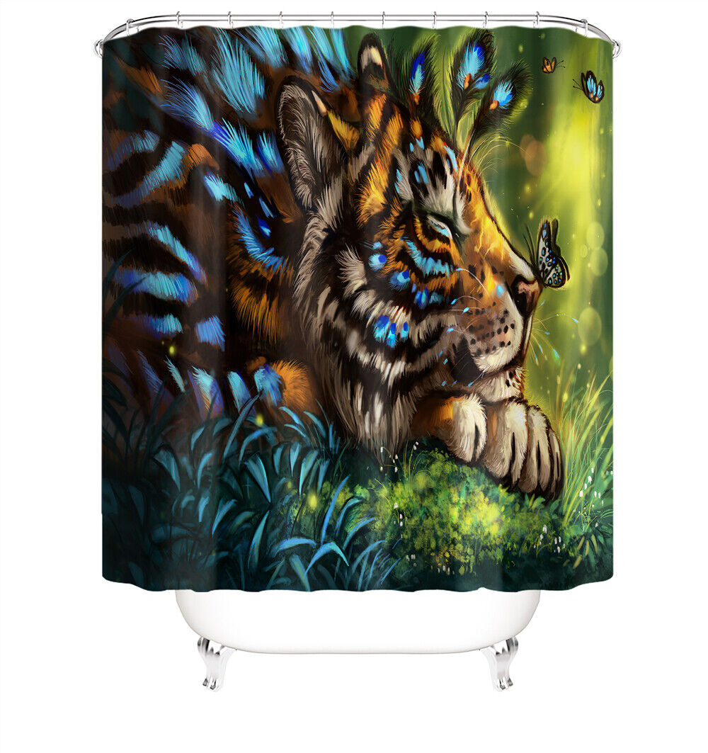 Eye-Catching Tiger Shower Curtain for Bold Bathroom Decor