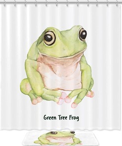 Eye-Catching Watercolor Green Tree Frog Waterproof Shower Curtain Bathroom Curtain