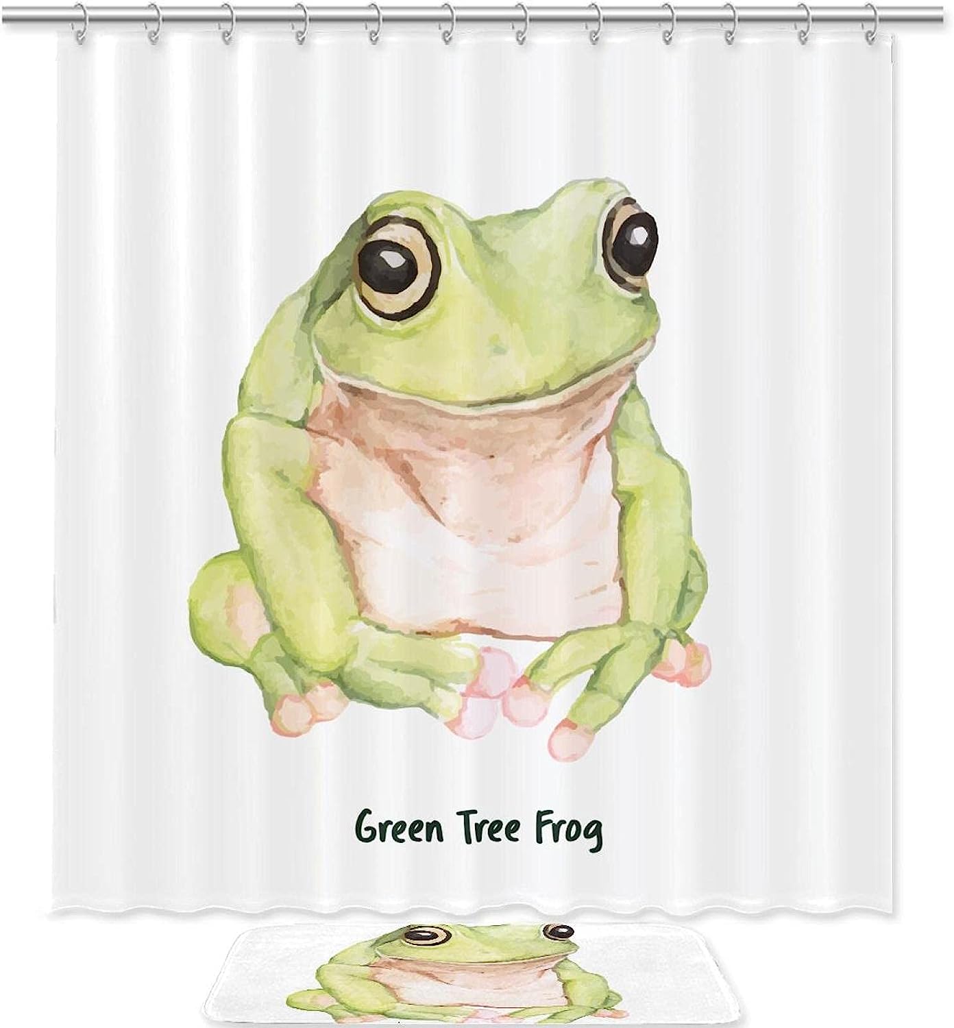 Eye-Catching Watercolor Green Tree Frog Waterproof Shower Curtain Bathroom Curtain