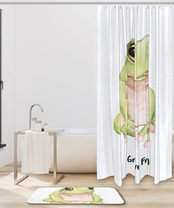 Eye-Catching Watercolor Green Tree Frog Waterproof Shower Curtain Bathroom Curtain