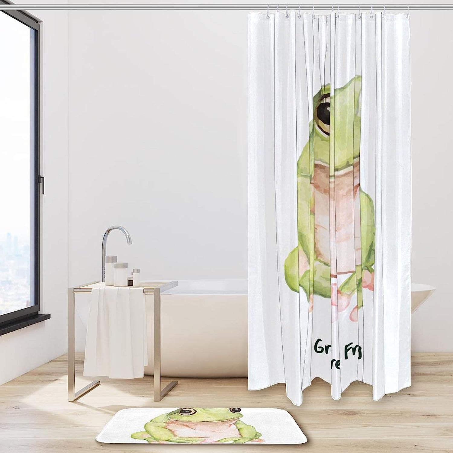 Eye-Catching Watercolor Green Tree Frog Waterproof Shower Curtain Bathroom Curtain