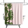 Eye-Catching and Playful Green and Pink Banana Leaves Shower Curtain with Tropical Plants for Kids Bathroom Decor.