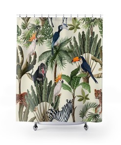Eye-catching Jungle Art Print Shower Curtain for Modern Bathroom Decor 