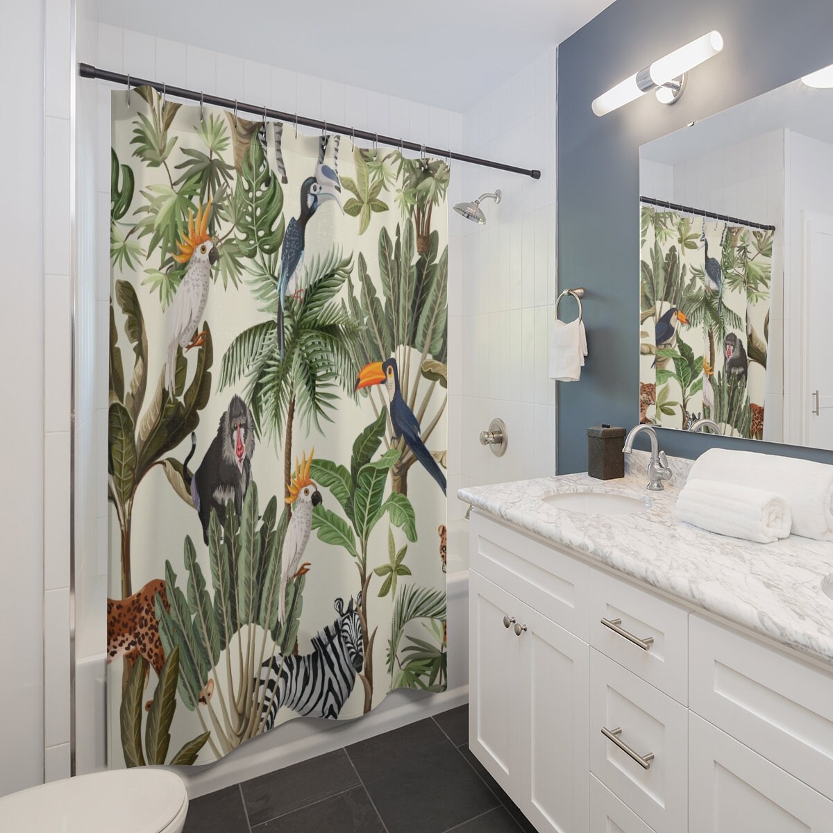 Eye-catching Jungle Art Print Shower Curtain for Modern Bathroom Decor