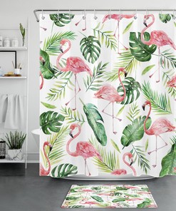 Eye-catching Palm Leaf Flamingo Shower Curtain for Luxurious Bathroom Decor