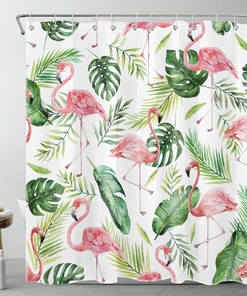 Eye-catching Palm Leaf Flamingo Shower Curtain for Luxurious Bathroom Decor