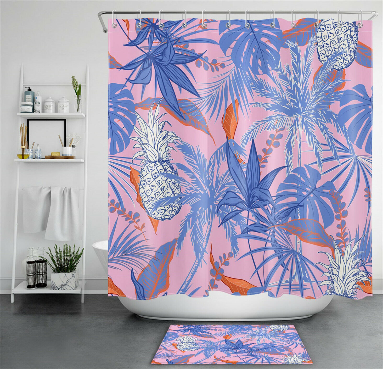 Eye-catching Pink Pineapple Plant Leaf Shower Curtain for Tropical Bathroom Decor