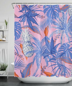 Eye-catching Pink Pineapple Plant Leaf Shower Curtain for Tropical Bathroom Decor