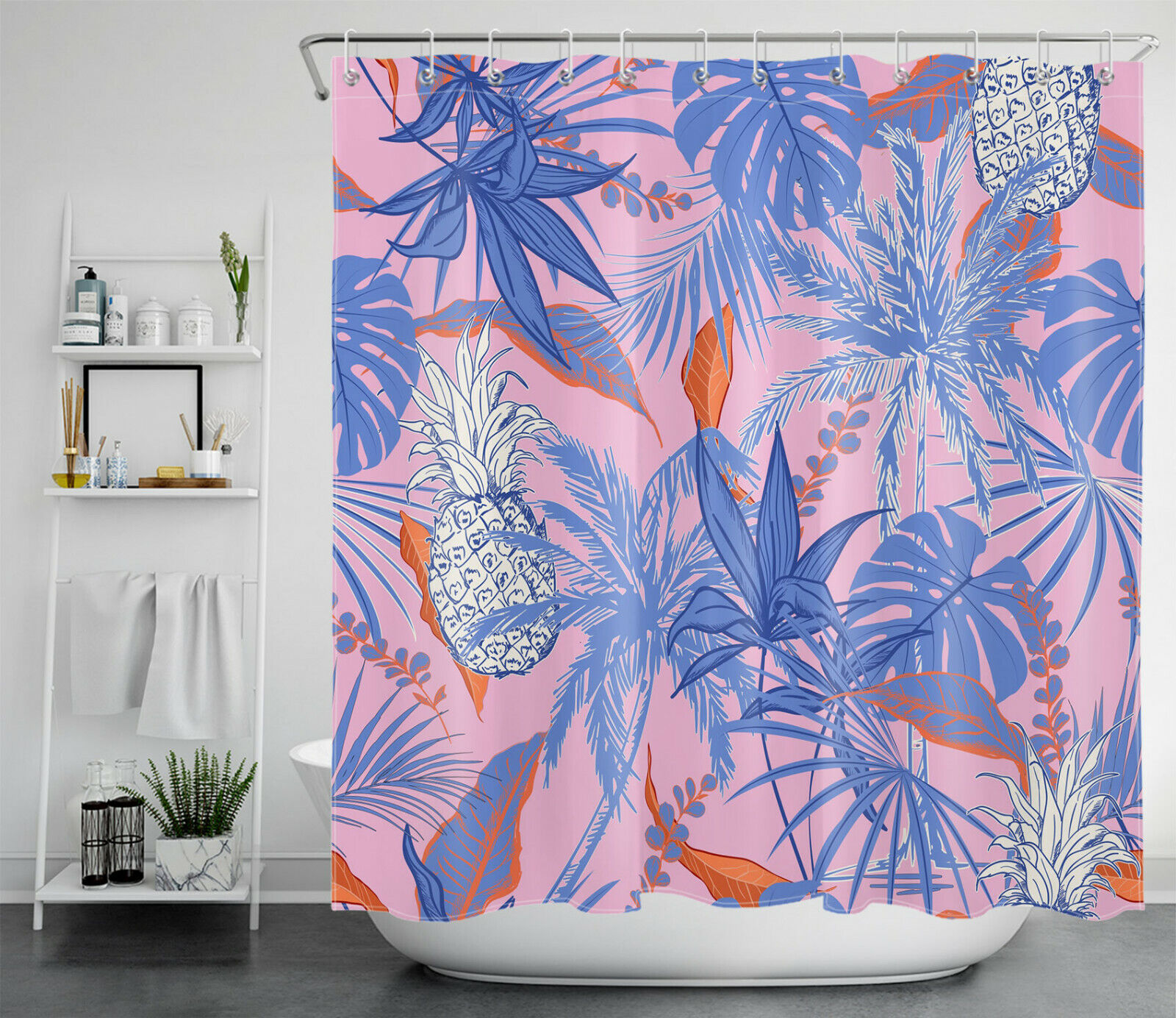 Eye-catching Pink Pineapple Plant Leaf Shower Curtain for Tropical Bathroom Decor