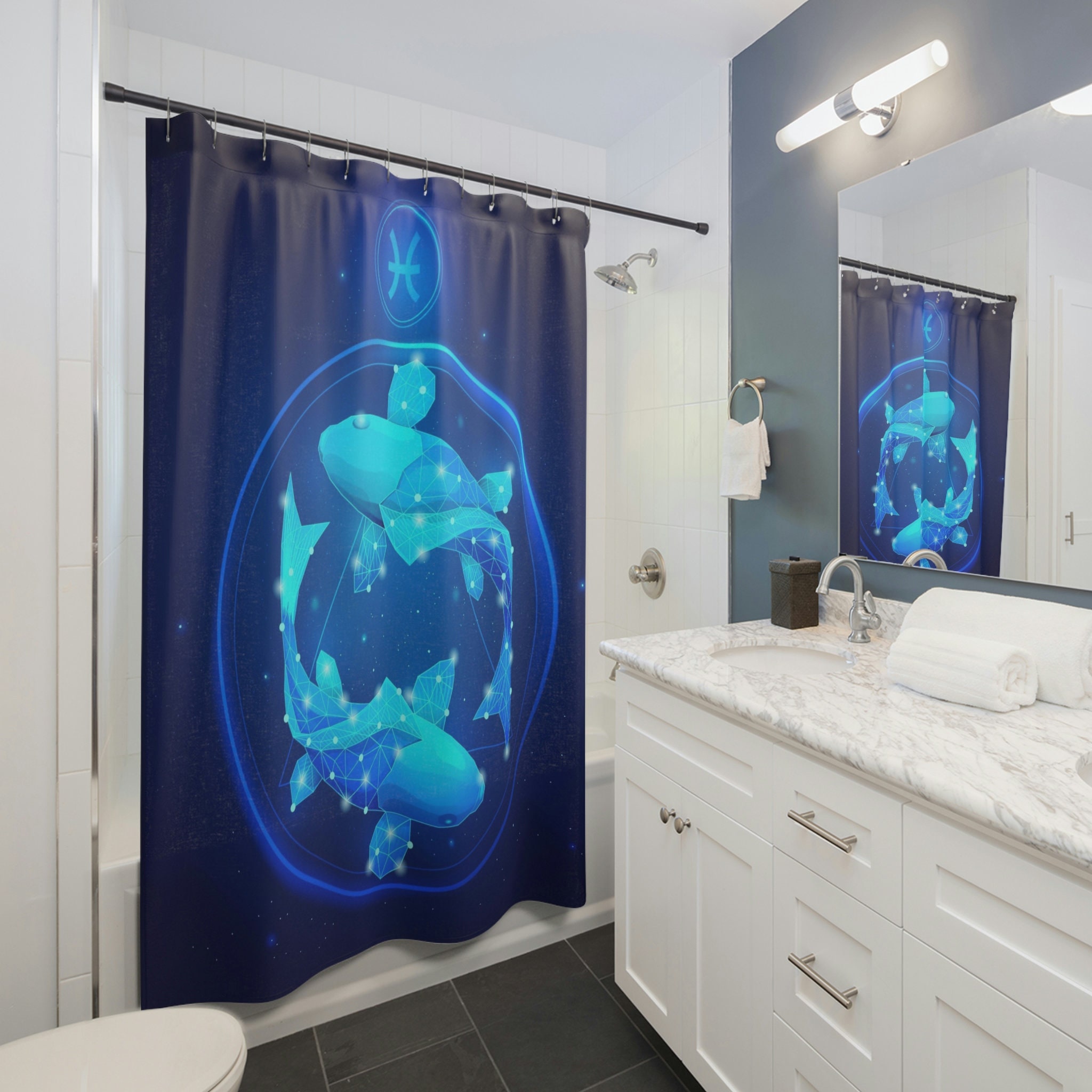 Eye-catching Pisces Birthday Shower Curtain with Zodiac Sign Art