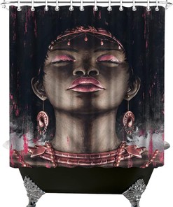 Fabric African American Woman Shower Curtain, Cultural Bathroom Decor with Black Beauty