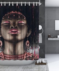 Fabric African American Woman Shower Curtain, Cultural Bathroom Decor with Black Beauty