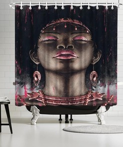 Fabric African American Woman Shower Curtain, Cultural Bathroom Decor with Black Beauty